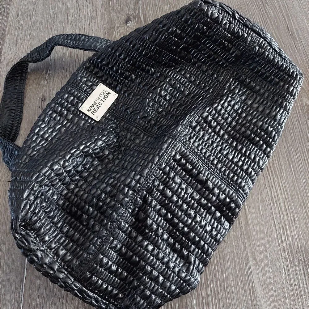 Kenneth Cole Reaction Black Shoulder Hobo Style Bag With Chain Detail